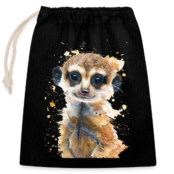 Erdmännchen - Verschließbarer Geschenkbeutel aus Baumwolle (25x30cm) - Schwarz - Vorne