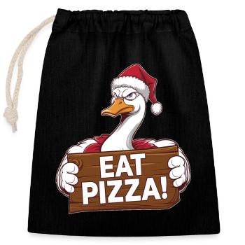 Canard de Noël dit : Mangez de la pizza - Sac cadeau en coton avec cordon (25 x 30 cm) - noir - Devant