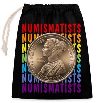 COINS NUMISMATISTS - Closable cotton gift bag (25x30cm) - black - Front