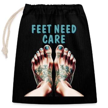 FEET NEED CARE - Verschließbarer Geschenkbeutel aus Baumwolle (25x30cm) - Schwarz - Vorne