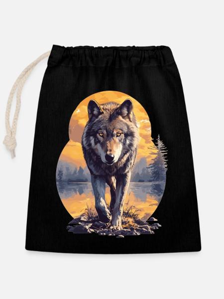 Wölfe Wolf - Verschließbarer Geschenkbeutel aus Baumwolle (25x30cm) - Schwarz