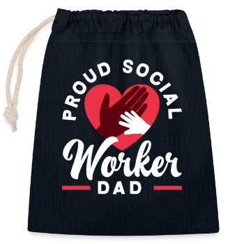 Proud social worker dad with a heart - Closable cotton gift bag (25x30cm) - navy - Front