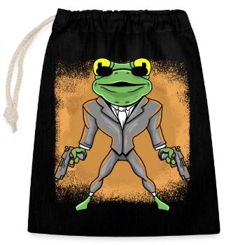 Detektiv Frosch Agent Offizier Detektiv - Verschließbarer Geschenkbeutel aus Baumwolle (25x30cm) - Schwarz - Vorne