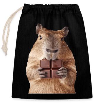 Capybara - Sac cadeau en coton avec cordon (25 x 30 cm) - noir - Devant