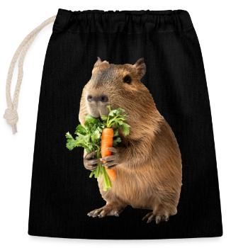 Capybara - Closable cotton gift bag (25x30cm) - black - Front
