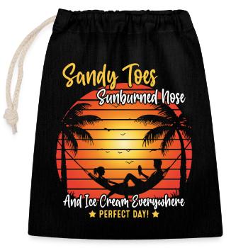 Sandy toes, sunburned nose, and cream everywhere - Closable cotton gift bag (25x30cm) - black - Front
