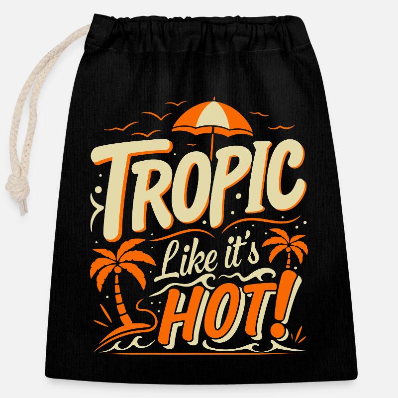 Tropique comme s’il faisait chaud ! - Sac cadeau en coton avec cordon (25 x 30 cm) - noir