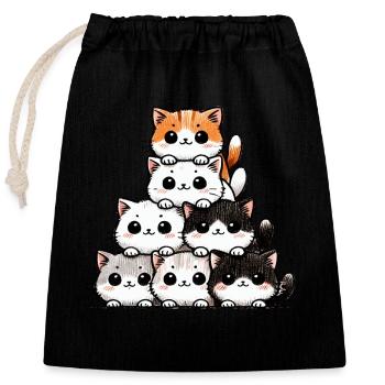 Cat & Kitten, Cute Cats, Cat Stack - Closable cotton gift bag (25x30cm) - black - Front