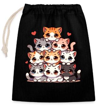 Cat & Kitten, Cute Cats, Cat Stack - Closable cotton gift bag (25x30cm) - black - Front