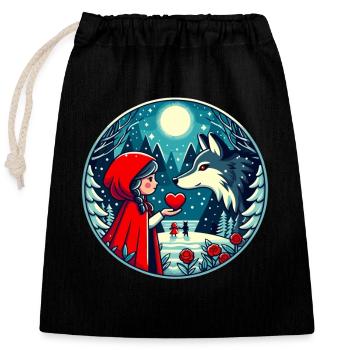 Fairy Tale Little Red Riding Hood Wolf Kids Cute Fantasy - Closable cotton gift bag (25x30cm) - black - Front