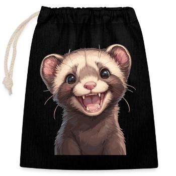 Ferret Frettchen - Verschließbarer Geschenkbeutel aus Baumwolle (25x30cm) - Schwarz - Vorne