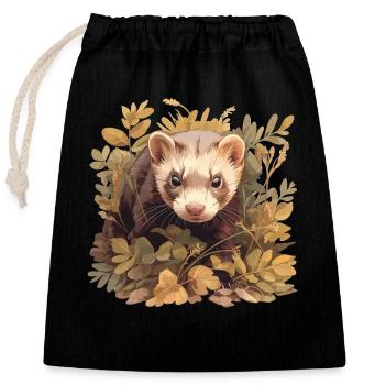 Ferret Frettchen - Verschließbarer Geschenkbeutel aus Baumwolle (25x30cm) - Schwarz - Vorne