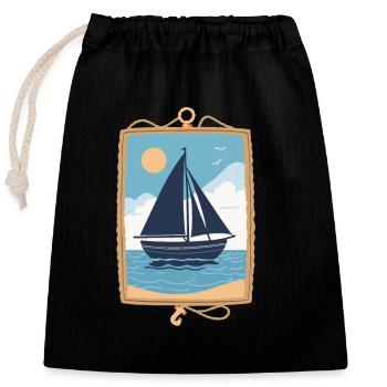 Maritime Sailboat by the Sea Mural - Closable cotton gift bag (25x30cm) - black - Front