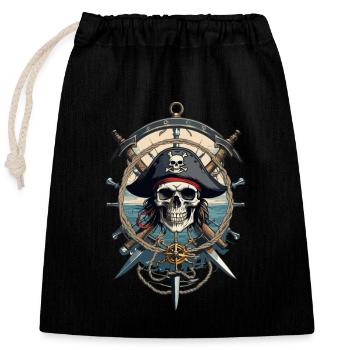 Piratenflaggen Skull Jolly Roger Pirat Kostüm - Verschließbarer Geschenkbeutel aus Baumwolle (25x30cm) - Schwarz - Vorne