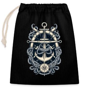 Ästhetisches Anker Design - Verschließbarer Geschenkbeutel aus Baumwolle (25x30cm) - Schwarz - Vorne
