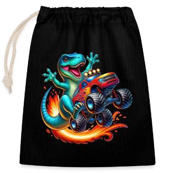 Dinosaure aventureux sur un camion monstre - Sac cadeau en coton avec cordon (25 x 30 cm) - noir - Devant