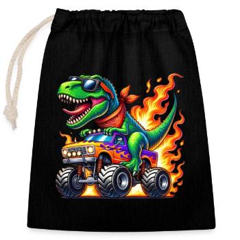 Dinosaure aventureux sur un camion monstre - Sac cadeau en coton avec cordon (25 x 30 cm) - noir - Devant