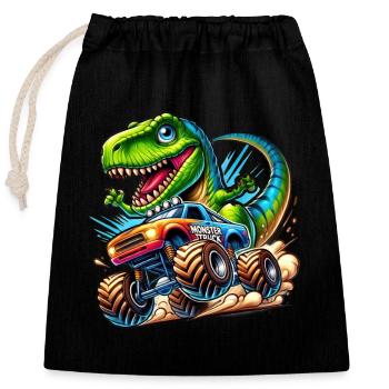 Dinosaure aventureux sur un camion monstre - Sac cadeau en coton avec cordon (25 x 30 cm) - noir - Devant