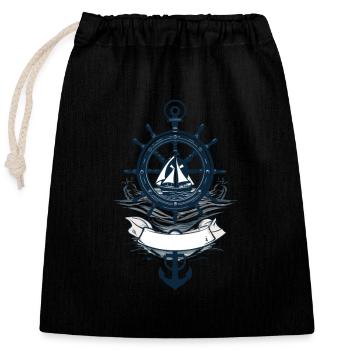 Kapitän Steuerrad Anker Segelboot Abenteuer - Verschließbarer Geschenkbeutel aus Baumwolle (25x30cm) - Schwarz - Vorne