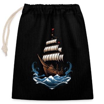 Majestätisches Segelschiff Auf Hoher See - Verschließbarer Geschenkbeutel aus Baumwolle (25x30cm) - Schwarz - Vorne