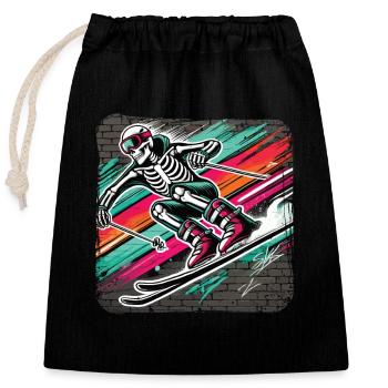 Skelett Skifahrer Graffiti Street Art Grunge Style - Verschließbarer Geschenkbeutel aus Baumwolle (25x30cm) - Schwarz - Vorne