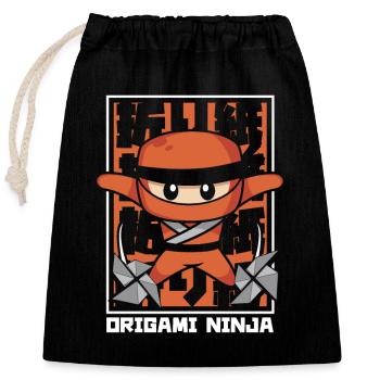 Origami Ninja Eule Papierkranich Faltmeister - Verschließbarer Geschenkbeutel aus Baumwolle (25x30cm) - Schwarz - Vorne