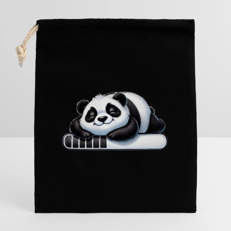 Cute panda sleeping on loading bar Closable cotton gift bag (25x30cm)