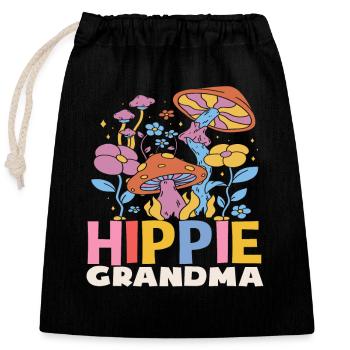 Hippie Mamie Fleurs et Champignons Rétro - Sac cadeau en coton avec cordon (25 x 30 cm) - noir - Devant