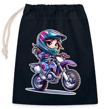 Motocross Femmes Filles Fille - Sac cadeau en coton avec cordon (25 x 30 cm) - bleu marine - Devant