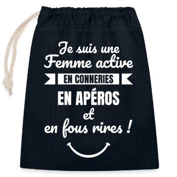 cadeau anniversaire beauf femme copine humour aper - Sac cadeau en coton avec cordon (25 x 30 cm) - bleu marine - Devant