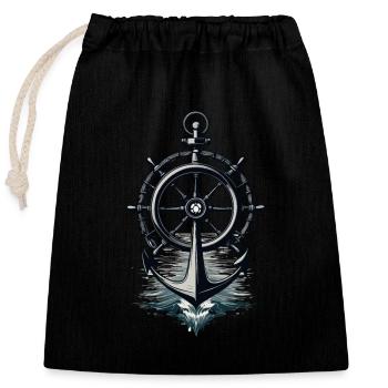 Kapitän Steuerrad Anker Segelboot Abenteuer - Verschließbarer Geschenkbeutel aus Baumwolle (25x30cm) - Schwarz - Vorne