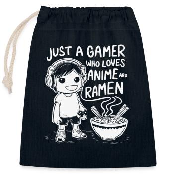 Joueur, amateur d’anime et fan de ramen - Sac cadeau en coton avec cordon (25 x 30 cm) - bleu marine - Devant