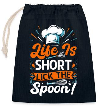 La vie est courte - léchez la cuillère ! - Sac cadeau en coton avec cordon (25 x 30 cm) - bleu marine - Devant
