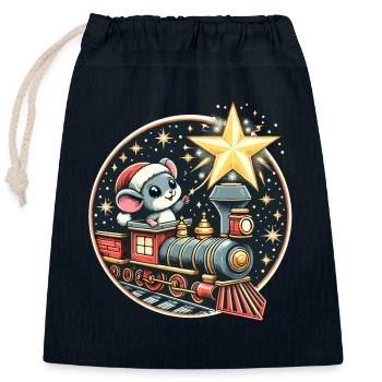 Christmas Model Train Mouse Star Kids Cute - Closable cotton gift bag (25x30cm) - navy - Front