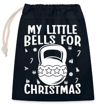 Gym Junkies Mes petites cloches pour Noël - Sac cadeau en coton avec cordon (25 x 30 cm) - bleu marine - Devant