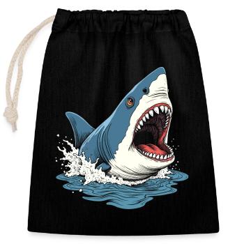 Ferocious Shark Splashing Out of Water - Closable cotton gift bag (25x30cm) - black - Front