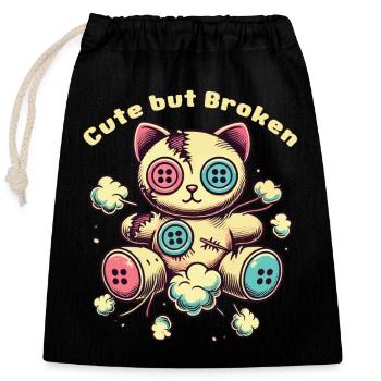 Psychopathe mental Chat mignon mais cassé - Sac cadeau en coton avec cordon (25 x 30 cm) - noir - Devant