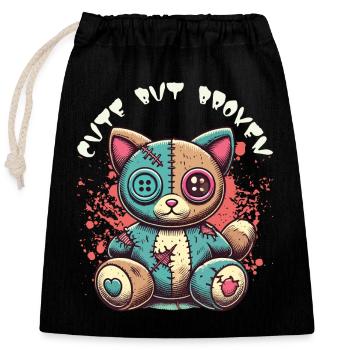 Psychopathe mental Chat mignon mais cassé - Sac cadeau en coton avec cordon (25 x 30 cm) - noir - Devant
