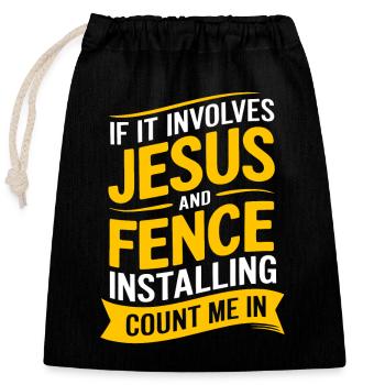 Zauninstallateur Zaunbauer Fence Installer - Verschließbarer Geschenkbeutel aus Baumwolle (25x30cm) - Schwarz - Vorne