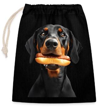 Doberman - Sac cadeau en coton avec cordon (25 x 30 cm) - noir - Devant
