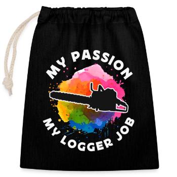 L’exploitation forestière Ma passion Mon travail de bûcheron Arboriste Bûcheron - Sac cadeau en coton avec cordon (25 x 30 cm) - noir - Devant
