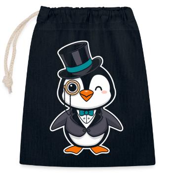 Elegant penguin with top hat and monocle - Closable cotton gift bag (25x30cm) - navy - Front