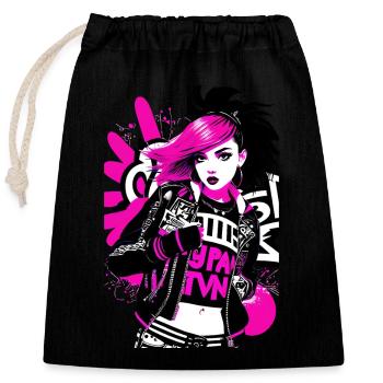 Urban Punk Street Art mit neonpinken Akzenten - Verschließbarer Geschenkbeutel aus Baumwolle (25x30cm) - Schwarz - Vorne