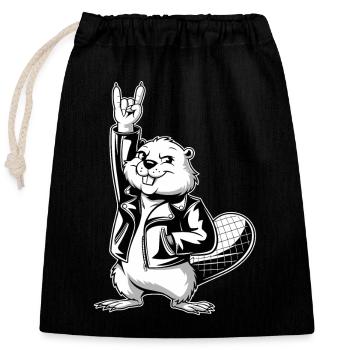 Cool Beaver Rocks Leather Jacket - Closable cotton gift bag (25x30cm) - black - Front