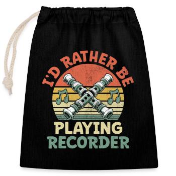 Je préférerais jouer à la flûte à bec Musicien - Sac cadeau en coton avec cordon (25 x 30 cm) - noir - Devant
