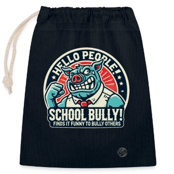 Cochon intimidateur de cour d’école : « Salut les gars ! » - Sac cadeau en coton avec cordon (25 x 30 cm) - bleu marine - Devant