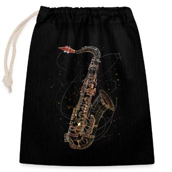 Saxophone Line Art - Closable cotton gift bag (25x30cm) - black - Front