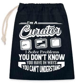 Curator Curator Solves Problems - Closable cotton gift bag (25x30cm) - navy - Front