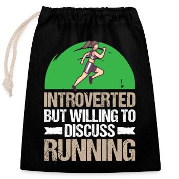 Marathon Willing To Discuss Running - Closable cotton gift bag (25x30cm) - black - Front