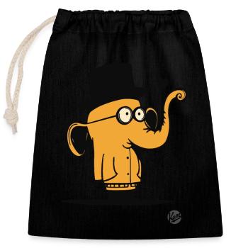 Niedlicher orangener Cartoon Elefant Design - Verschließbarer Geschenkbeutel aus Baumwolle (25x30cm) - Schwarz - Vorne